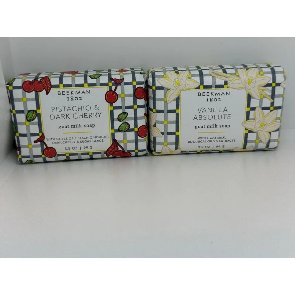 Beekman 1802 Goat Milk Soap Bars Pistachio Dark‎ Cherry & Vanilla 3.5oz Set New